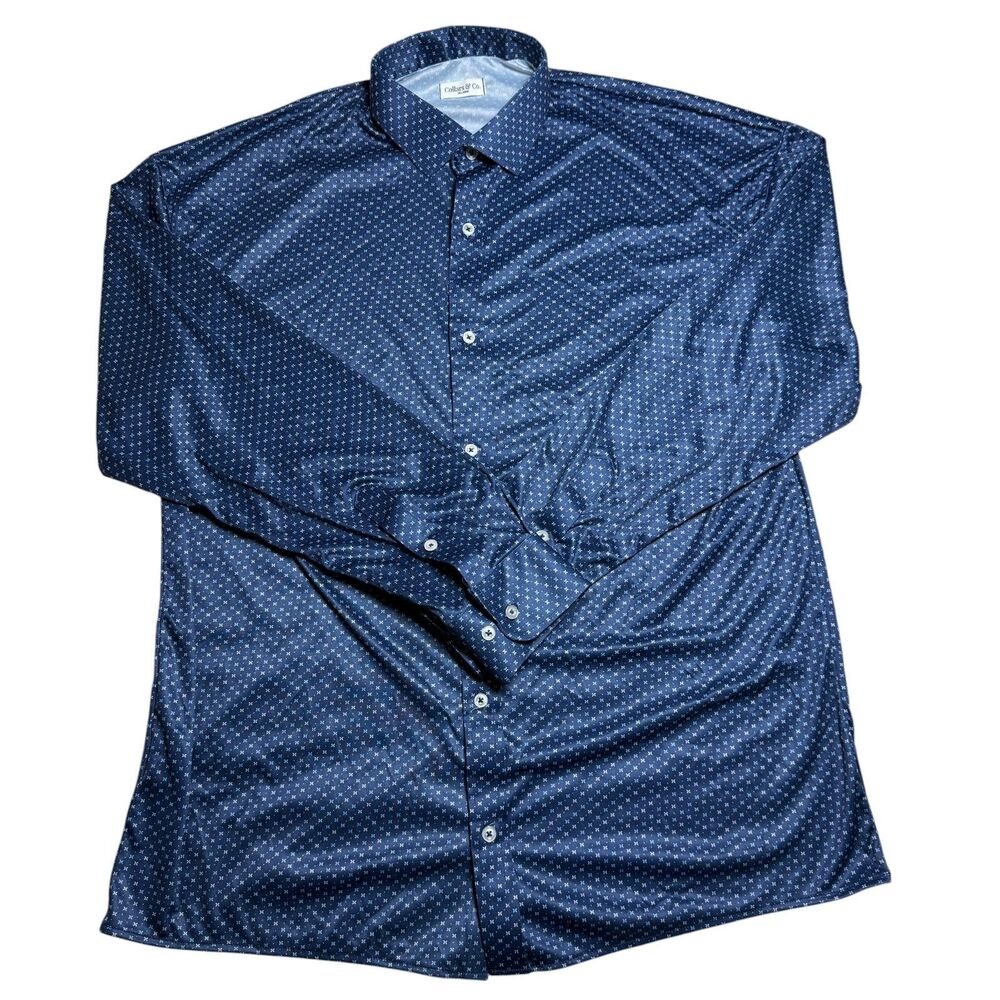Collars and Co Mens Structured Collar Polo 2XL Blue Long Sleeve Golf Athletic